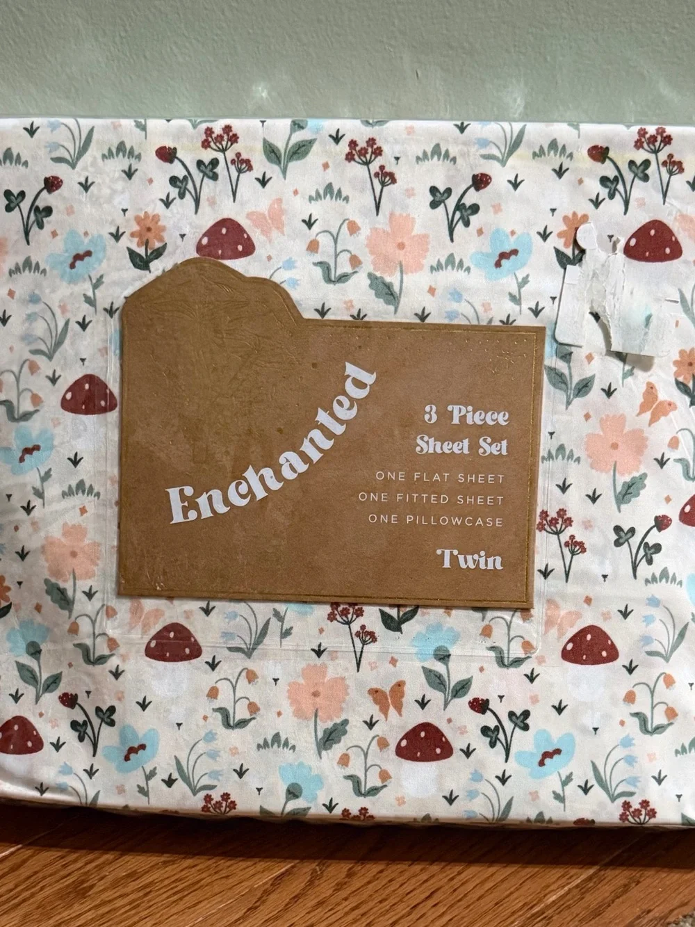 Twin Floral Mushroom Sheet Set - White with Blush & Rust Accents